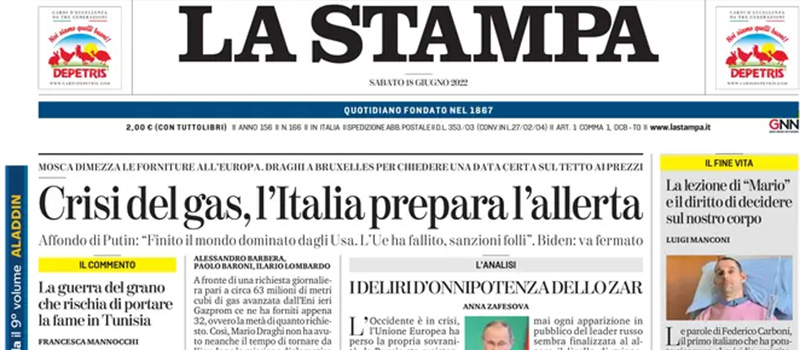 Le prime pagine di sabato 18 giugno 2022