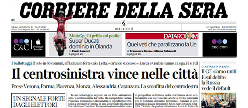 Le prime pagine di lunedì 27 giugno 2022