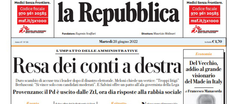 Le prime pagine di martedì 28 giugno 2022