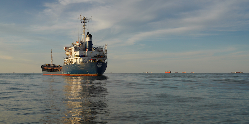 Alcune navi cargo (non la Zhibek Zholy) sul versante rumeno del Mar Nero, a giugno (Andreea Campeanu/Getty Images)