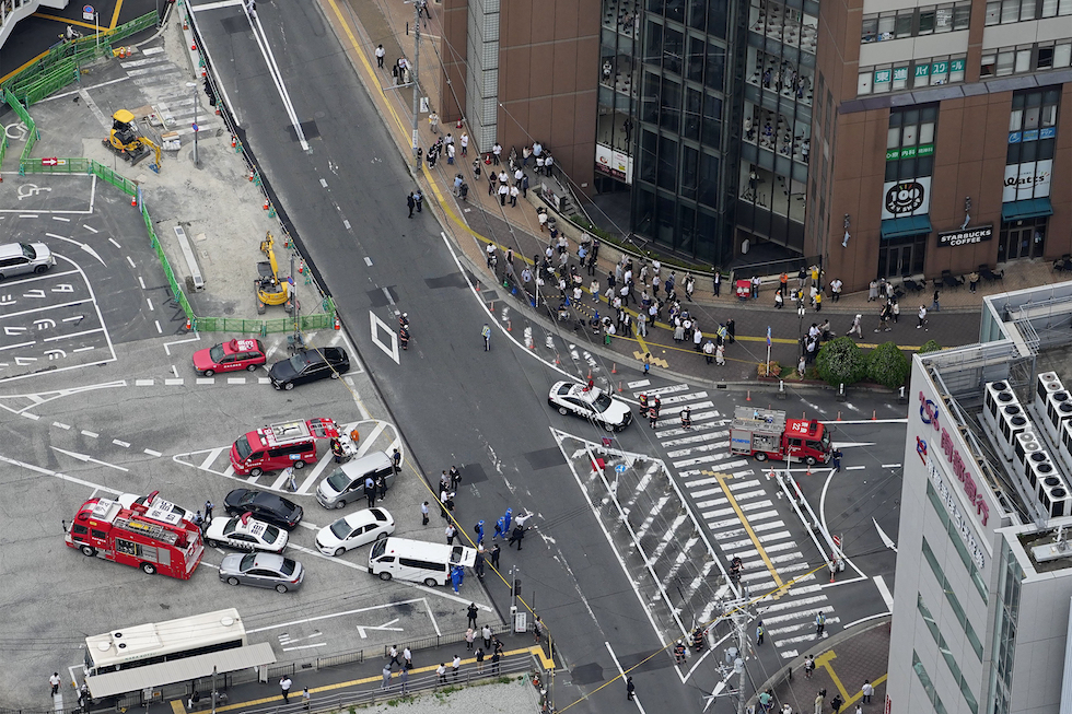 Una foto dall'alto del luogo dove c'è stato l'attentato (Kyodo News via AP)