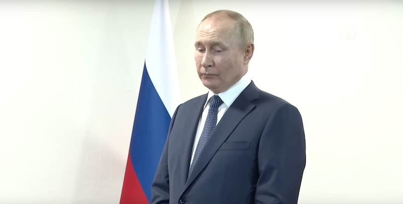 Un fermo immagine del video che mostra Putin mentre aspetta Erdogan