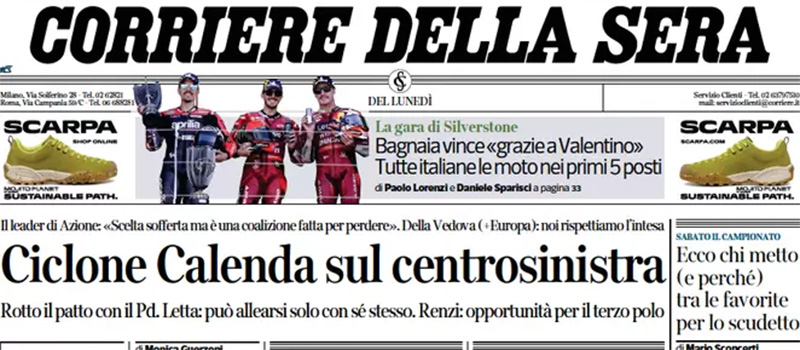 Le prime pagine di lunedì 8 agosto 2022