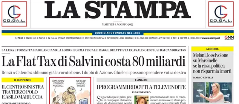 Le prime pagine di martedì 9 agosto 2022