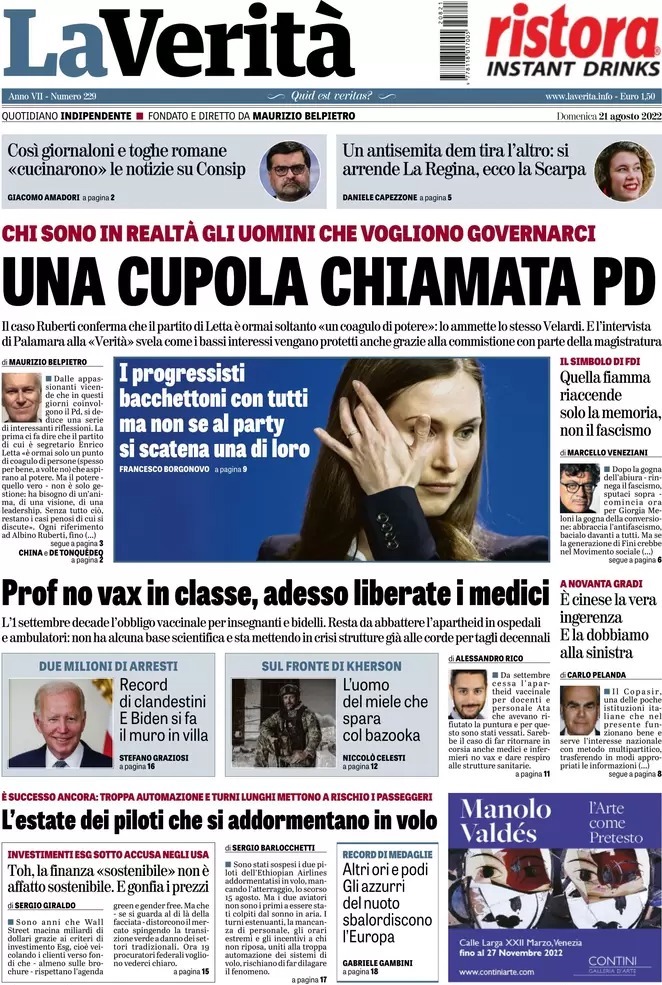 Le prime pagine di domenica 21 agosto 2022 - Il Post