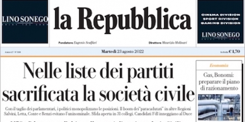 Le prime pagine di martedì 23 agosto 2022