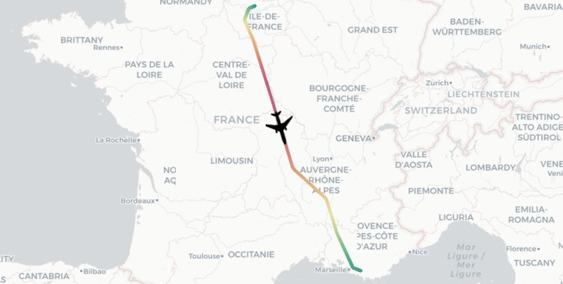 Volo effettuato dall'aereo di Vincent Bolloré lo scorso luglio tra Parigi e Marsiglia (@i_fly_Bernard)