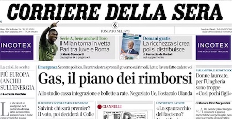 Le prime pagine di domenica 28 agosto 2022