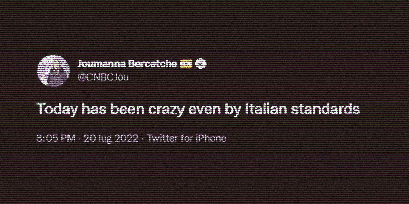 Un tweet di una giornalista di CNBC che dice: «oggi è stato folle persino per gli standard italiani»