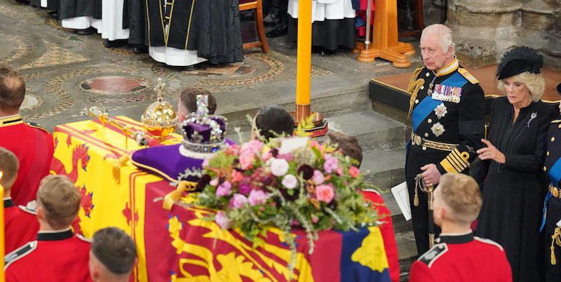 Il re Carlo III e Camilla, la regina consorte, durante il funerale della regina Elisabetta II (Dominic Lipinski - WPA Pool/Getty Images)