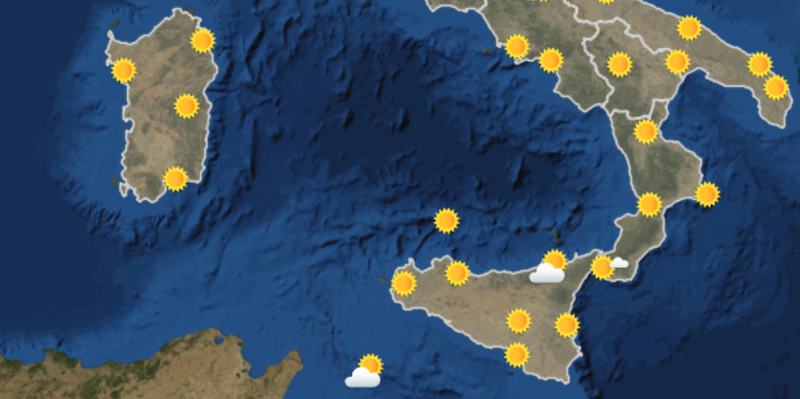 Le previsioni del tempo per domenica 2 ottobre 2022 per l'Italia meridionale (Servizio metereologico dell'Aeronautica militare)