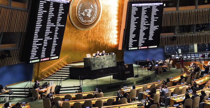 L'assemblea dell'ONU durante il voto di mercoledì (AP Photo/Bebeto Matthews)