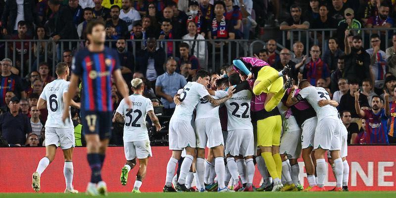 L'Inter dopo il gol di Lautaro Martinez al Barcellona (David Ramos/Getty Images)