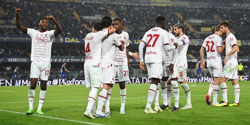 Il Milan dopo il gol di Sandro Tonali al Verona (Alessandro Sabattini/Getty Images)