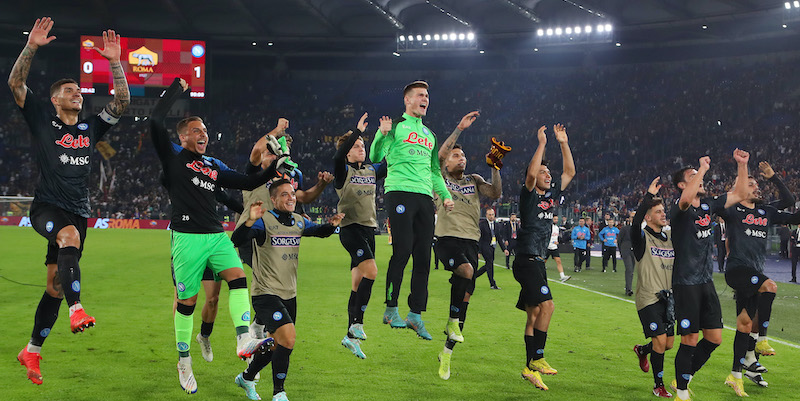 Il Napoli festeggia la vittoria a Roma (Paolo Bruno/Getty Images)