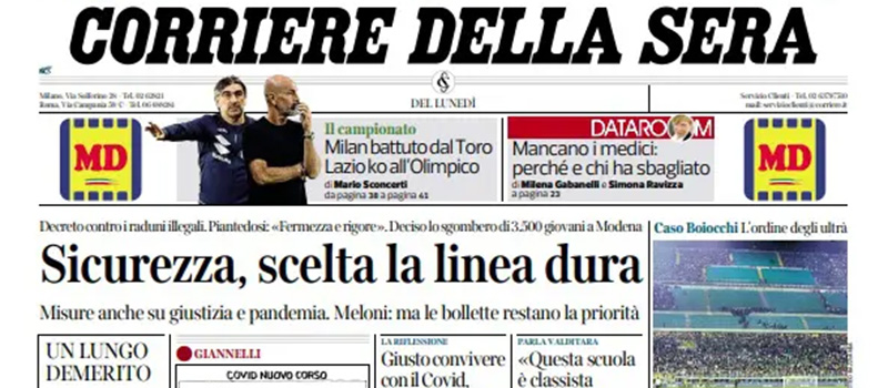 Le prime pagine di lunedì 31 ottobre 2022