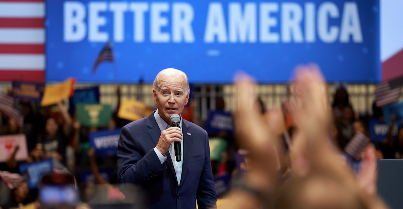 Il presidente Joe Biden durante un evento di campagna elettorale in Florida (Joe Raedle/Getty Images)