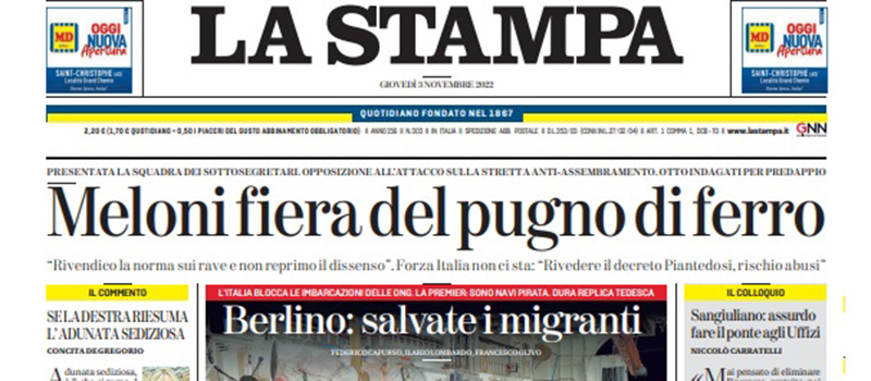 Le prime pagine di giovedì 3 novembre 2022