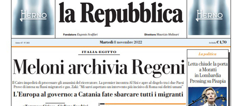 Le prime pagine di martedì 8 novembre 2022