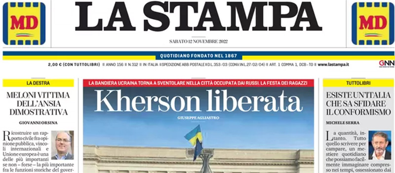 Le prime pagine di sabato 12 novembre 2022