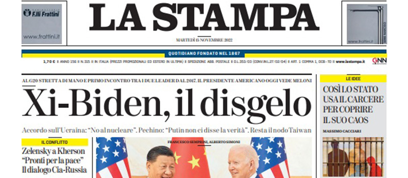 Le prime pagine di martedì 15 novembre 2022