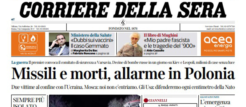 Le prime pagine di mercoledì 16 novembre 2022