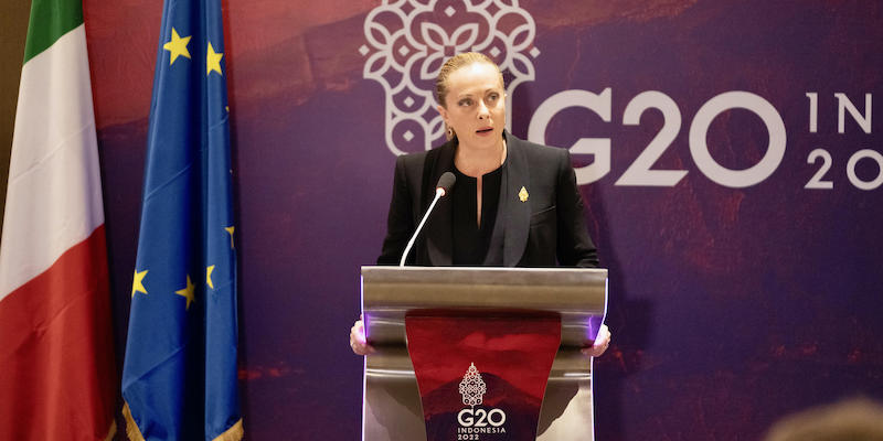 Giorgia Meloni durante la conferenza stampa al termine del G20 (Ansa)