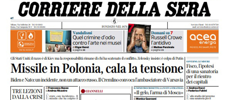 Le prime pagine di giovedì 17 novembre 2022