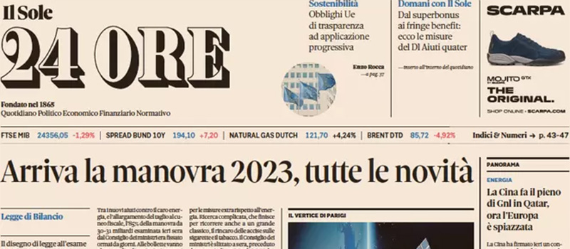 Le prime pagine di martedì 22 novembre 2022