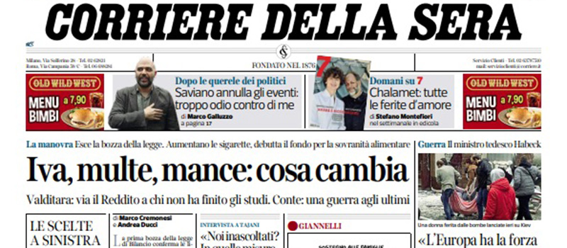 Le prime pagine di giovedì 24 novembre 2022