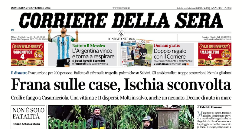 Le prime pagine di domenica 27 novembre 2022 Il Post