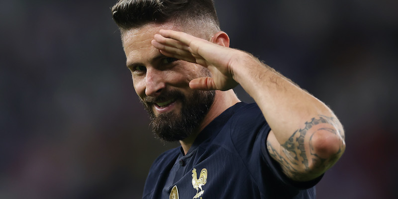 Olivier Giroud dopo il gol segnato in Francia-Polonia (Alex Grimm/Getty Images)