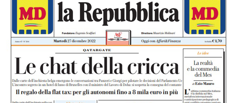 Le prime pagine di martedì 27 dicembre 2022