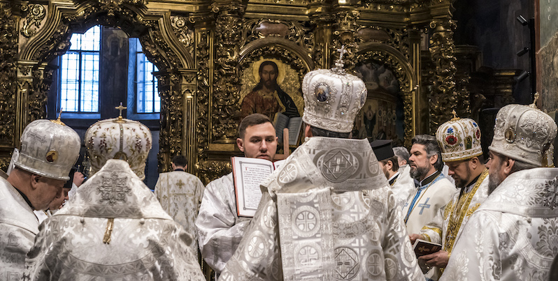 La celebrazione del Natale nella cattedrale di Santa Sofia, Kiev, 7 gennaio 2019 (Brendan Hoffman/Getty Images)