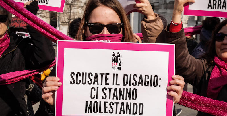Manifestazione del movimento femminista Non Una di Meno, Milano, 8 febbraio 2020 (Ansa/Matteo Corner)