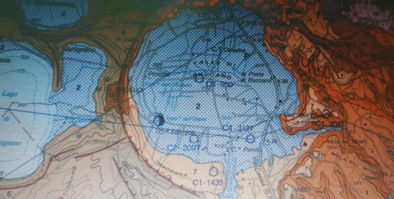 Una mappa dell'area dei pozzi nella valle del Baccano (CNR)