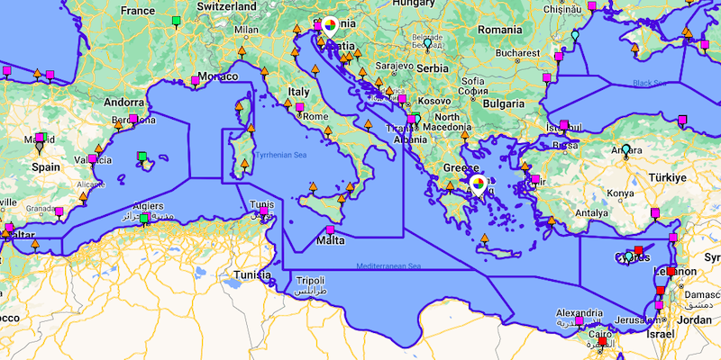 Una mappa delle zone SAR del Mediterraneo curata dalla Guardia costiera canadese