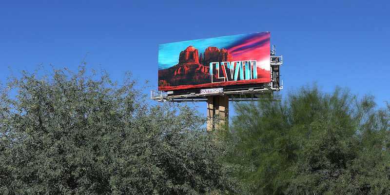 Un manifesto promozionale del Super Bowl a Glendale, Arizona (Christian Petersen/Getty Images)