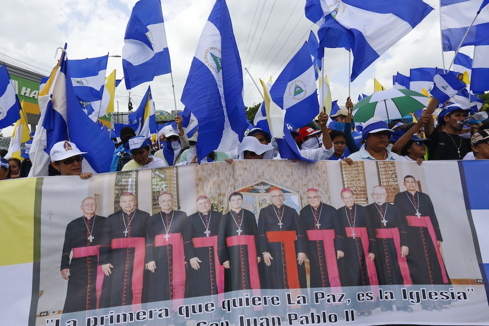 Una manifestazione antigovernativa in sostegno dei vescovi del Nicaragua a Managua, il 28 luglio 2018