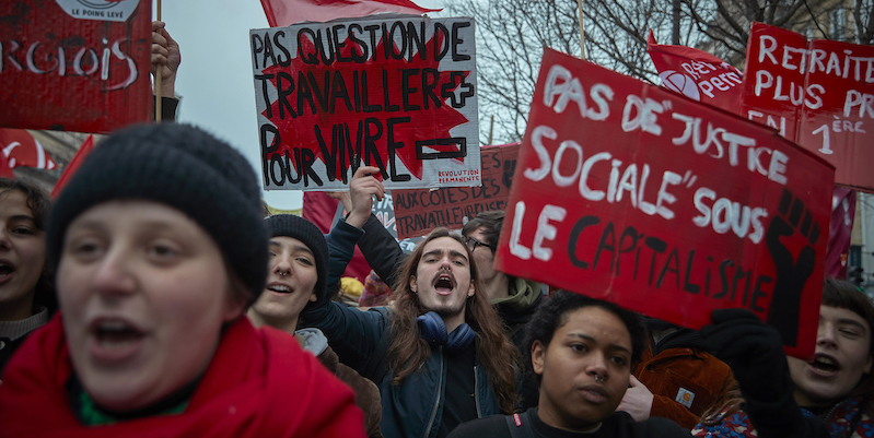 Proteste contro la riforma delle pensioni voluta da Macron, Parigi, 19 gennaio 2023 (Kiran Ridley/Getty Images)