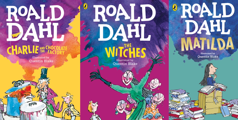 Le copertine di alcune edizioni Puffin Books di tre romanzi per ragazzi di Roald Dahl