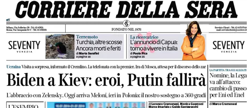 Le prime pagine di martedì 21 febbraio 2023