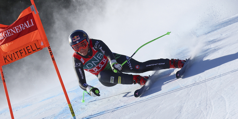 Sofia Goggia durante la discesa di Kvitfjell, in Norvegia (AP Photo/Marco Trovati)