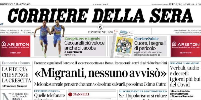 Le prime pagine di domenica 5 marzo 2023