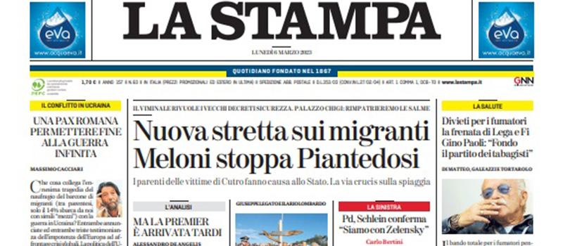 Le prime pagine di lunedì 6 marzo 2023