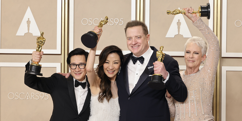 Ke Huy Quan, Michelle Yeoh, Brendan Fraser e Jamie Lee Curtis (Rodin Eckenroth/Getty Images)