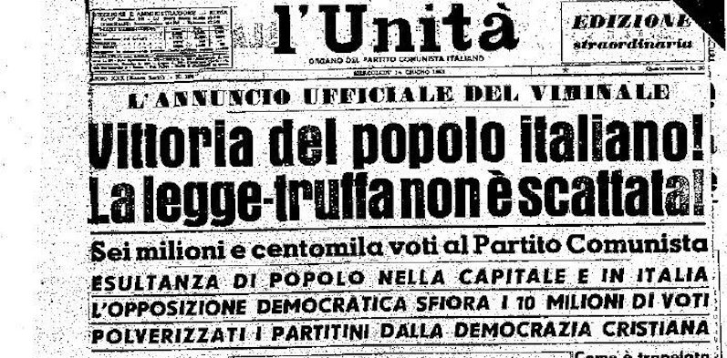 Prima pagina dell'Unità, 10 giugno 1953