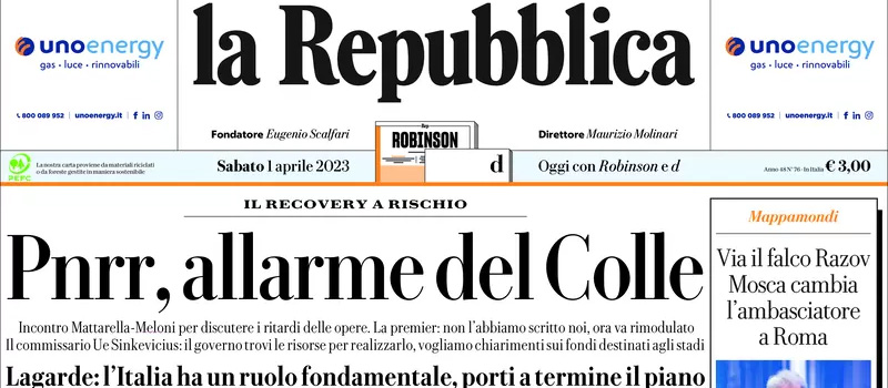 Le prime pagine di sabato 1 aprile 2023