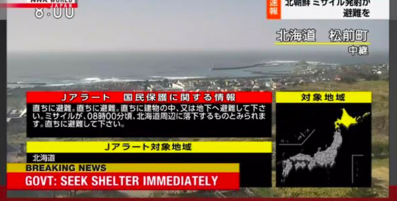 L'allarme diffuso sulla tv pubblica giapponese