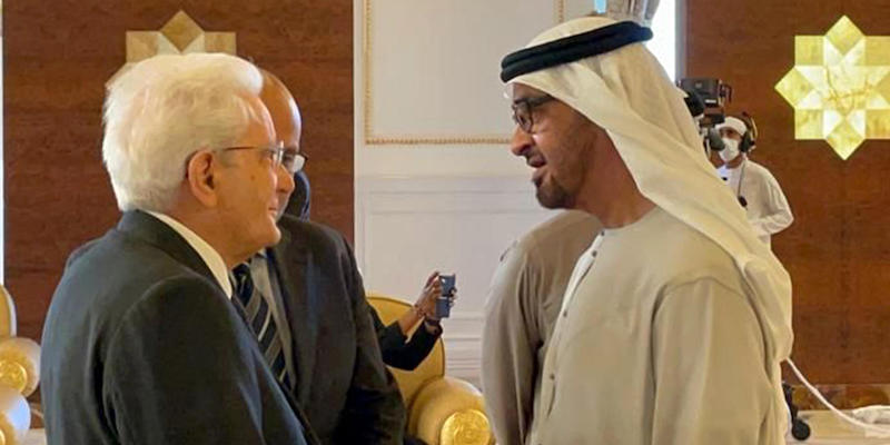 Il presidente della Repubblica, Sergio Mattarella, incontra il Presidente degli Emirati Arabi Uniti, Mohammed bin Zayed Al Nahyan, nel 2022 (ANSA)